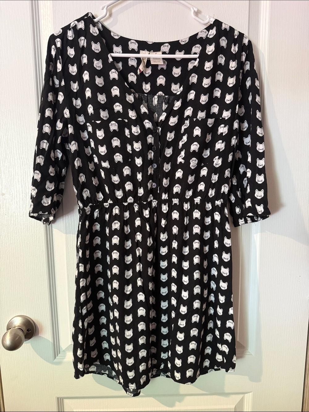Mimi Chica Black Dress with White Cat Print
